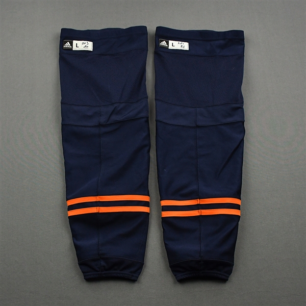 McDavid, Connor<br>Navy - adidas Socks - March 6, 2021 vs. Calgary Flames - PHOTO-MATCHED<br>Edmonton Oilers 2020-21<br>#97 Size: L