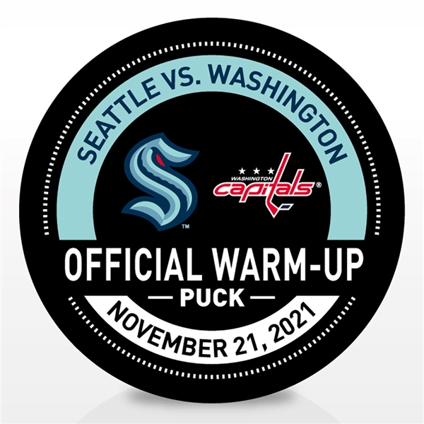 Seattle Kraken Warmup Puck<br>November 21, 2021 vs. Washington Capitals - Morning Skate Used Puck<br>Seattle Kraken 2021-22<br>