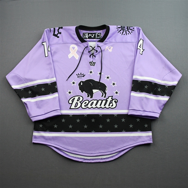 Attea, Allison<br>Hockey Fights Cancer - First PHF Point - Worn February 12, 2022 - Autographed<br>Buffalo Beauts 2021-22<br>#14 Size: MD