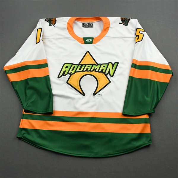 Gendron, Miles <br>DC Aquaman (Game-Issued) - May 21, 2021 vs. Allen Americans<br>Utah Grizzlies 2020-21<br>#15 