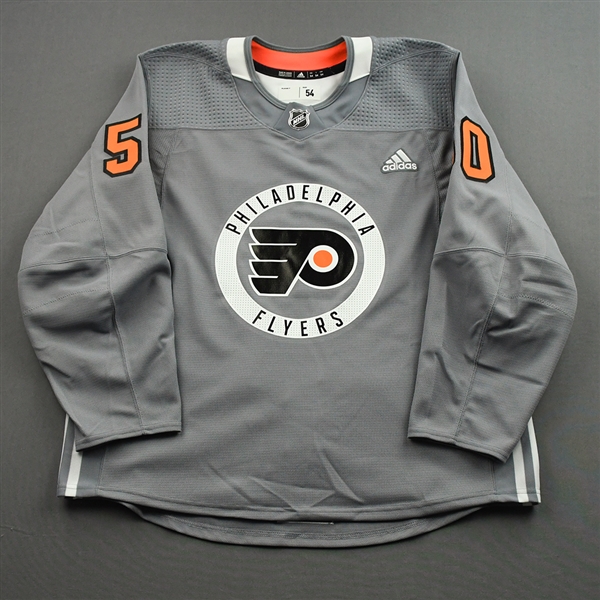 Blank, <br>Gray - Lou Nolan 50 Years - Warmup Only 4/9/22 - Game-Issued (GI)<br>Philadelphia Flyers 2021-22<br>#50 Size: 54