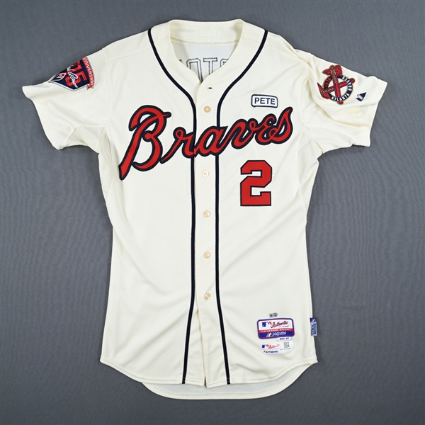 Upton, BJ *<br>Ivory - 40th Anniversary, 715 Hank Aaron & PETE Patches<br>Atlanta Braves 2014<br>#2 Size: 42