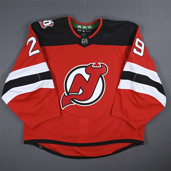 Blackwood, Mackenzie<br>Red Set 3 / Playoffs w/ 40th Anniversary Patch - Game-Issued (GI)<br>New Jersey Devils 2022-23<br>#29 Size: 58G