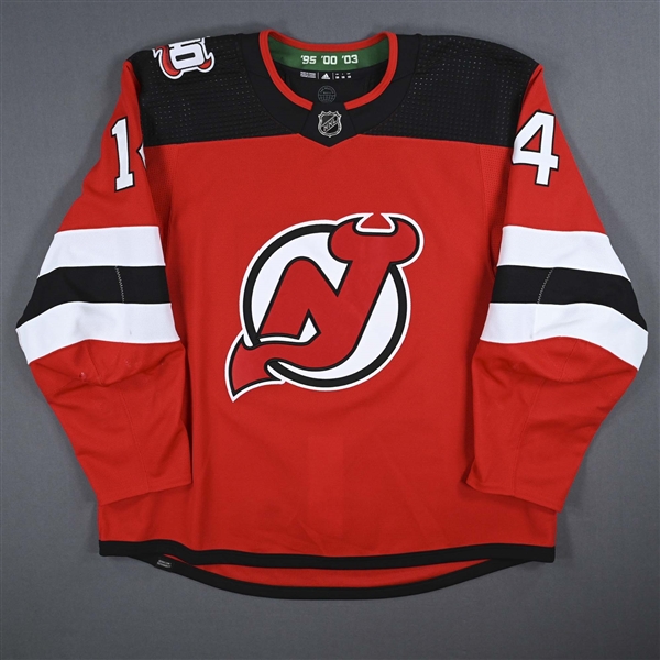 Bastian, Nathan<br>Red Set 2 w/ 40th Anniversary Patch<br>New Jersey Devils 2022-23<br>#14 Size: 58
