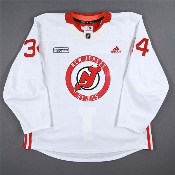 Baddock, Brandon<br>White Practice Jersey w/ RWJ Barnabas Health Patch - CLEARANCE<br>New Jersey Devils <br>#34 Size: 58