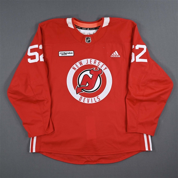 Baddock, Brandon<br>Red Practice Jersey w/ RWJ Barnabas Health Patch - CLEARANCE<br>New Jersey Devils <br>#52 Size: 56