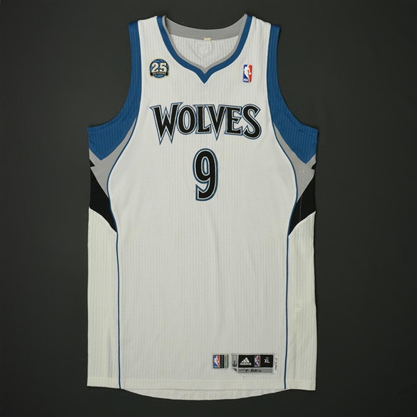 Rubio, Ricky *<br>White - Set 2 - w/ 25 seasons patch - Photo-Matched to 13 Games - Worn 13 Games (2/10/14, 2/12/14, 2/19/14, 3/7/14, 3/9/14, 3/11/14, 3/16/14, 3/23/14, 3/26/14, 3/28/14, 3/31/14,...
