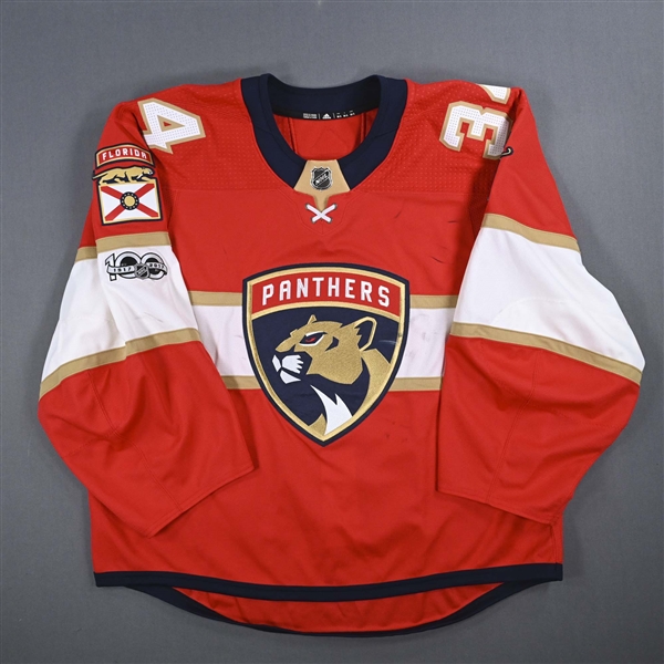 Reimer, James *<br>Red Set 1 w/ NHL Centennial Patch<br>Florida Panthers 2017-18<br>#34 Size: 58G