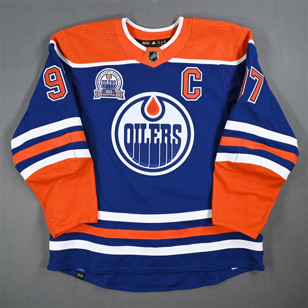 McDavid, Connor *<br>Blue w/ Oilers 2023 Hall of Fame Class Induction Night Patch - Game-Issued (GI)<br>Edmonton Oilers 2023-24<br>#97 Size: 56