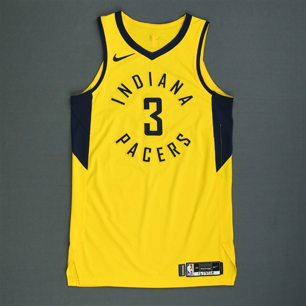 Holiday, Aaron<br>Gold Statement Edition - Worn 12/7/18<br>Indiana Pacers 2018-19<br>#3 Size: 46+4