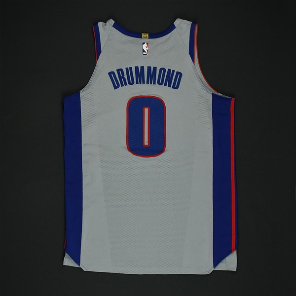 Drummond, Andre<br>Gray Statement Edition - Worn 1/10/18 (1st Half - Recorded Double-Double)<br>Detroit Pistons 2017-18<br>#0 Size: 52+4
