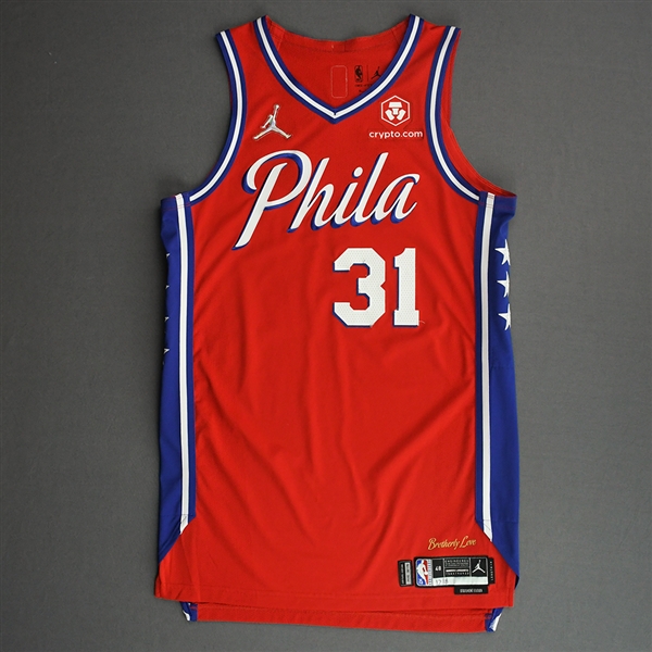 Curry, Seth<br>Red Statement Edition - Worn 12/8/21<br>Philadelphia 76ers 2021-22<br>#31 Size: 48+4