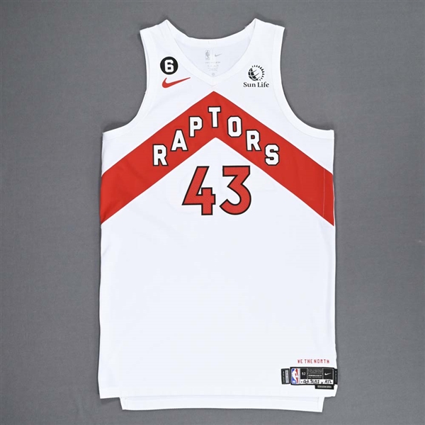 Siakam, Pascal<br>White Association Edition - Worn 10/31/2022 (Recorded a Double-Double)<br>Toronto Raptors 2022-23<br>#43 Size: 52+6