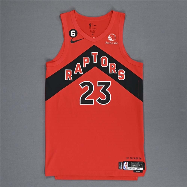 VanVleet, Fred<br>Red Icon Edition - Worn 11/6/2022 (Recorded a Double-Double)<br>Toronto Raptors 2022-23<br>#23 Size: 46+4