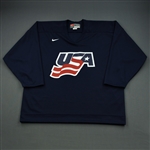 Gleason, Tim * <br>Blue, U.S. Olympic Mens Orientation Camp Issued Jersey, Signed<br>USA 2009<br>#6 Size: XL