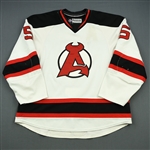 Larsson, Adam<br>White 2nd half w/A removed<br>Albany Devils 2012-13<br>#5 Size: 58