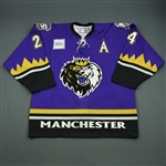 Clarke, Noah * <br>Purple Set 1 w/ 5th anniversary shoulder patches<br>Manchester Monarchs 2005-06<br>#24 Size: 54