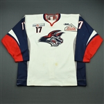 Harvey, Kevin<br>White Set 1  (A removed)<br>Elmira Jackals 2011-12<br>#17 Size:56