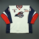 Ryan, Joey<br>White Set 1<br>Elmira Jackals 2011-12<br>#5 Size: 56