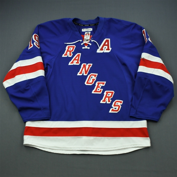 Richards, Brad * <br>Blue w/A - Photo-Matched<br>New York Rangers 2013-14<br>#19 Size: 56