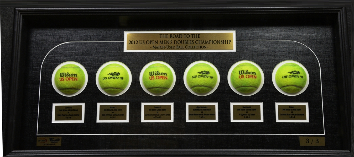 Bob Bryan & Mike Bryan vs. Leander Paes & Radek St<br>Framed - Road to the Championship - Mens Doubles Finals<br>US Open 2012<br>#1 of 3 Size:12.5 in H X 31 in W x 3.5 in D