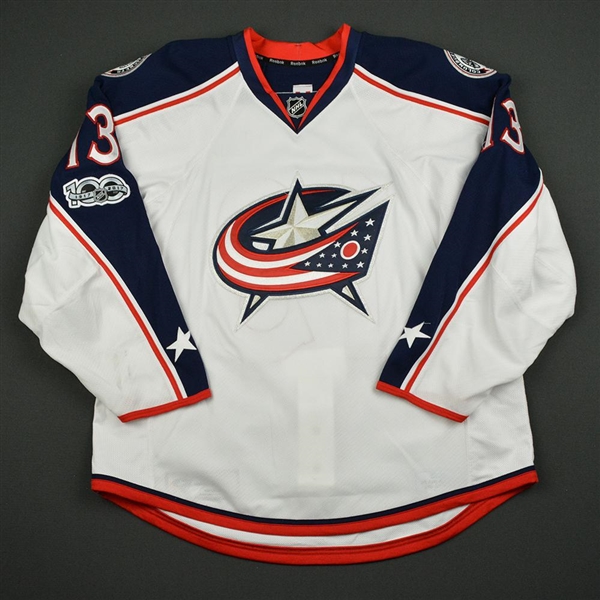 Atkinson, Cam<br>White Set 3 / Playoffs w/ NHL Centennial Patch<br>Columbus Blue Jackets 2016-17<br>#13 Size: 54