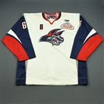 Blanshan, Cody<br>White Set 1<br>Elmira Jackals 2008-09<br>#6 Size: 56