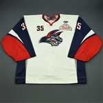 Shantz, David<br>White Set 1<br>Elmira Jackals 2008-09<br>#35 Size: 58G