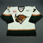 Fredricks, Jason<br>White Set 1 w/ Inaugural Season at Maverik Center Patch<br>Utah Grizzlies 2010-11<br>#7 Size: 54