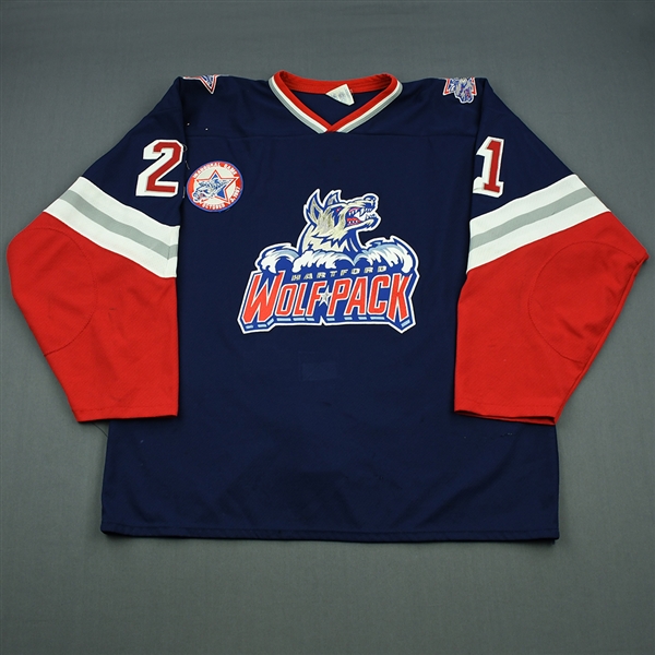 Sweeney, Tim * <br>Blue, Inaugural Game Patch October 3, 1997<br>Hartford Wolf Pack 1997-98<br>#21 Size: XXL