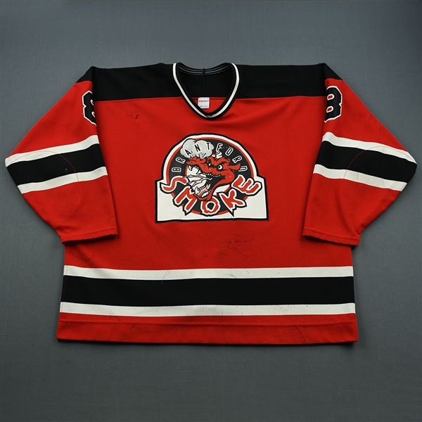 Barton, Brad (NOBR) * <br>Red, NOBR (Name on Back removed)<br>BrantfordSmoke 1994-95<br>#8 Size: 56