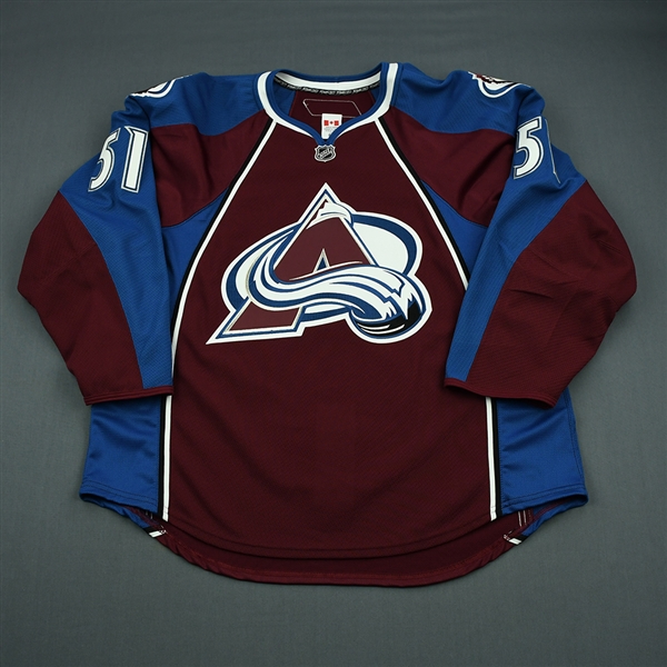 Fritsche, Tom<br>Burgundy Set 1 - Game-Issued (GI)<br>Colorado Avalanche 2010-11<br>#51 Size: 56