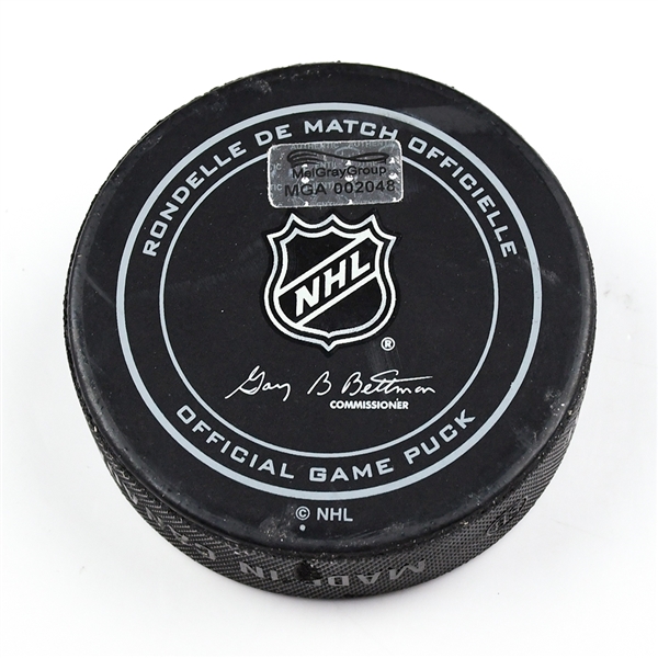 Columbus Blue Jackets Game-Used Puck<br>December 14, 2015 vs. Tampa Bay Lightning (Blue Jackets Logo)<br>Columbus Blue Jackets 2015-16