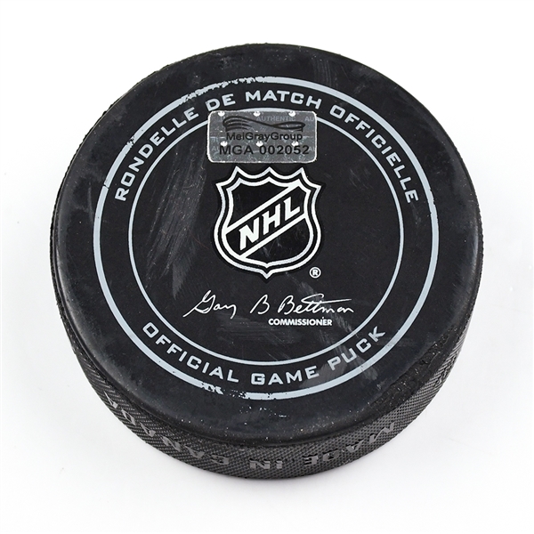 Columbus Blue Jackets Game-Used Puck<br>December 14, 2015 vs. Tampa Bay Lightning (Blue Jackets Logo)<br>Columbus Blue Jackets 2015-16