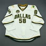 Benn, Jordie<br>White Set 1 w/ 20th Anniversary Patch<br>Dallas Stars 2012-13<br>#58 