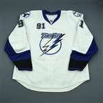 Stamkos, Steven * <br>White Set 3 - First 50-Goal Season - Photo-Matched to his Rocket Richard Trophy-winning 51st Goal<br>Tampa Bay Lightning 2009-10<br>#91 Size: 56