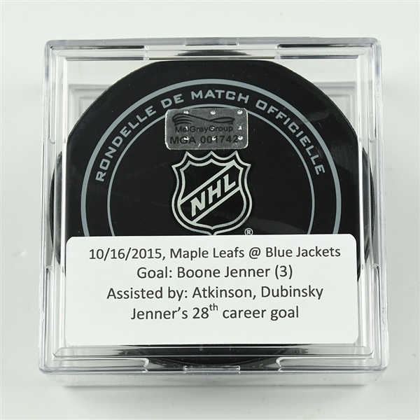Jenner, Boone<br>October 16, 2015 vs. Toronto Maple Leafs (Blue Jackets Logo)<br>Columbus Blue Jackets 2015-16