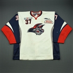 Perry, AJ<br>White Set 1 (A removed)<br>Elmira Jackals 2010-11<br>#37 Size: 56