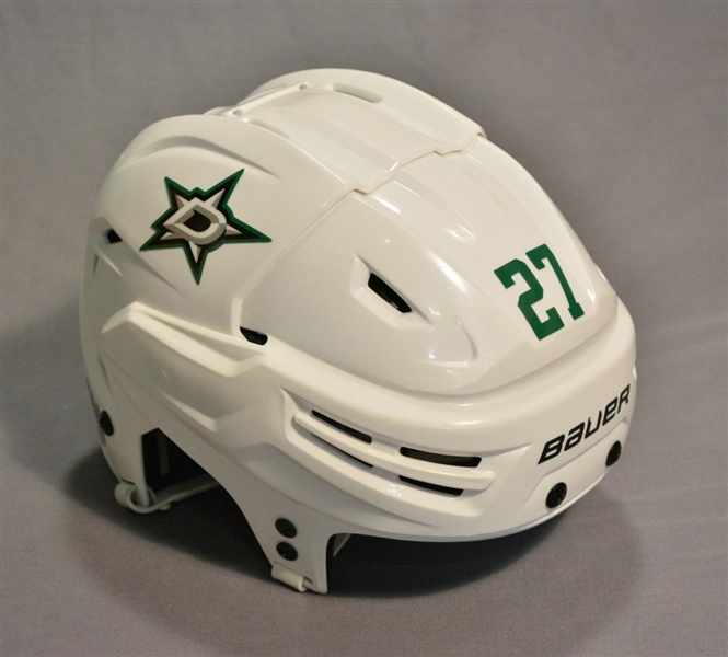 Moen, Travis<br>White, Bauer Helmet<br>Dallas Stars 2014-15<br>#27 