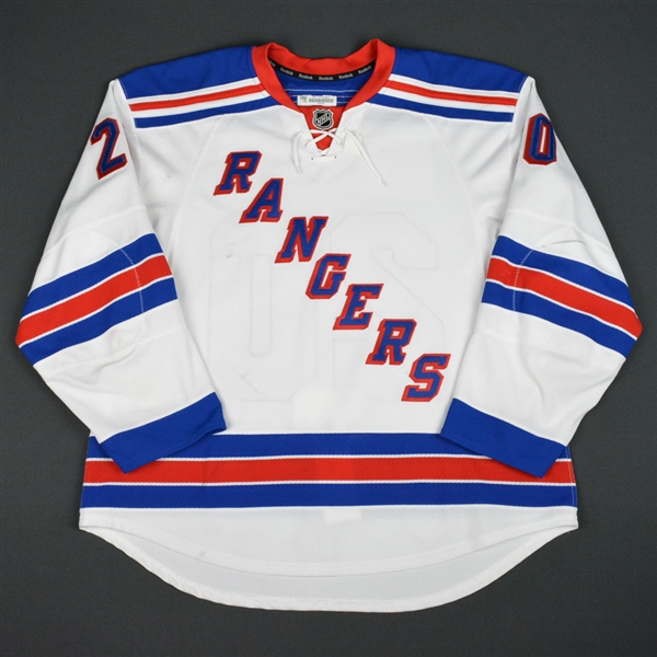 Kreider, Chris * <br>White - Playoffs - worn during the 2014 Eastern Conference Finals - Photo-matched<br>New York Rangers 2013-14<br>#26 Size: 58
