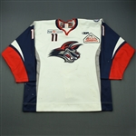 Demkov, Artem<br>White Set 1<br>Elmira Jackals 2012-13<br>#11 Size: 56