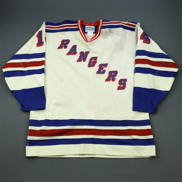 MacTavish, Craig * <br>White Stanley Cup Finals Backup Set, w/Stanley Cup Finals Patch, Autographed and Inscribed on back<br>New York Rangers 1993-94<br>#14 Size: 54