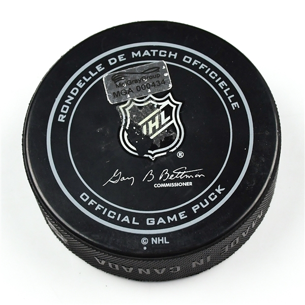 Columbus Blue Jackets Game-Used Puck<br>December 1, 2014 vs. Florida Panthers (Blue Jackets Logo)<br>Columbus Blue Jackets 2014-15