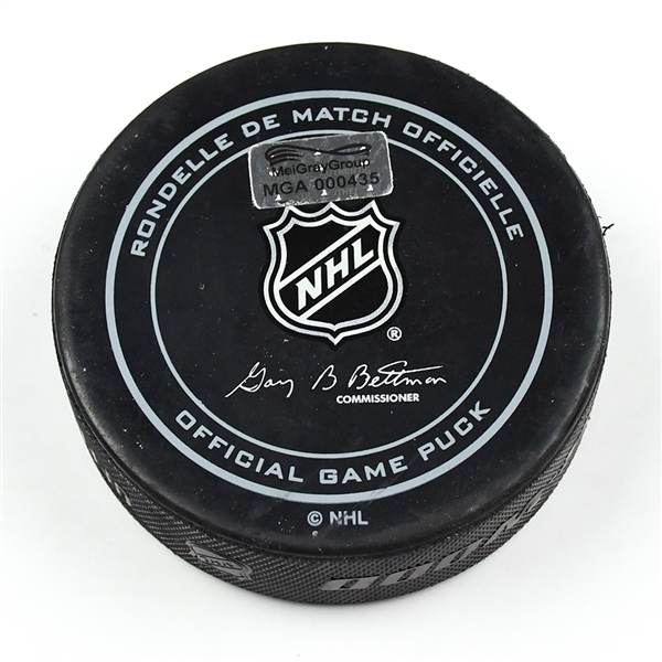 Columbus Blue Jackets Game-Used Puck<br>December 1, 2014 vs. Florida Panthers (Blue Jackets Logo)<br>Columbus Blue Jackets 2014-15