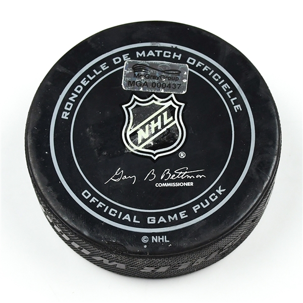 Columbus Blue Jackets Game-Used Puck<br>December 1, 2014 vs. Florida Panthers (Blue Jackets Logo)<br>Columbus Blue Jackets 2014-15