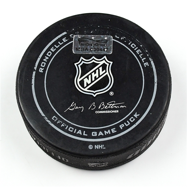 Columbus Blue Jackets Game-Used Puck<br>December 13, 2014 vs. Pittsburgh Penguins (Blue Jackets Logo)<br>Columbus Blue Jackets 2014-15