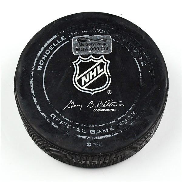 Columbus Blue Jackets Game-Used Puck<br>December 13, 2014 vs. Pittsburgh Penguins (Blue Jackets Logo)<br>Columbus Blue Jackets 2014-15