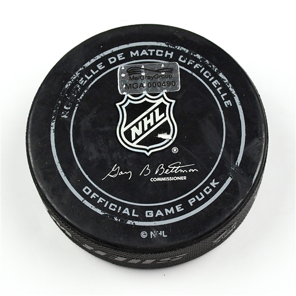 Columbus Blue Jackets Game-Used Puck<br>December 18, 2014 vs. Washington Capitals (Blue Jackets Logo)<br>Columbus Blue Jackets 2014-15