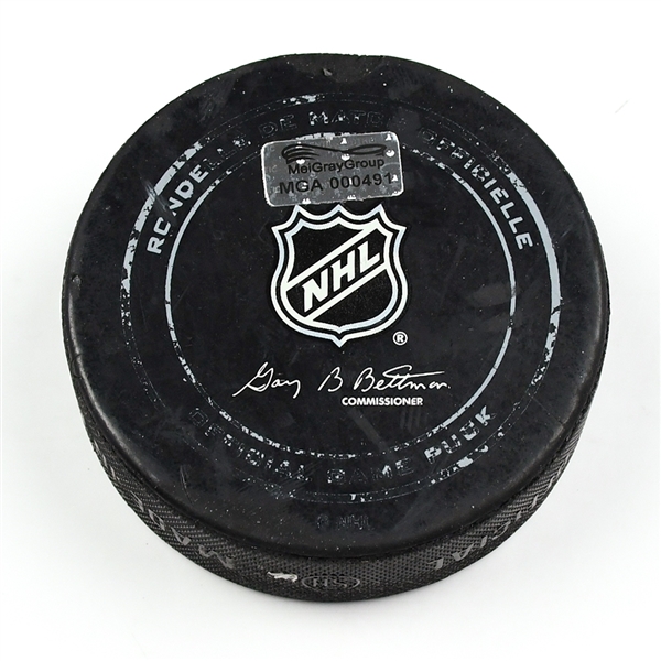 Columbus Blue Jackets Game-Used Puck<br>December 18, 2014 vs. Washington Capitals (Blue Jackets Logo)<br>Columbus Blue Jackets 2014-15