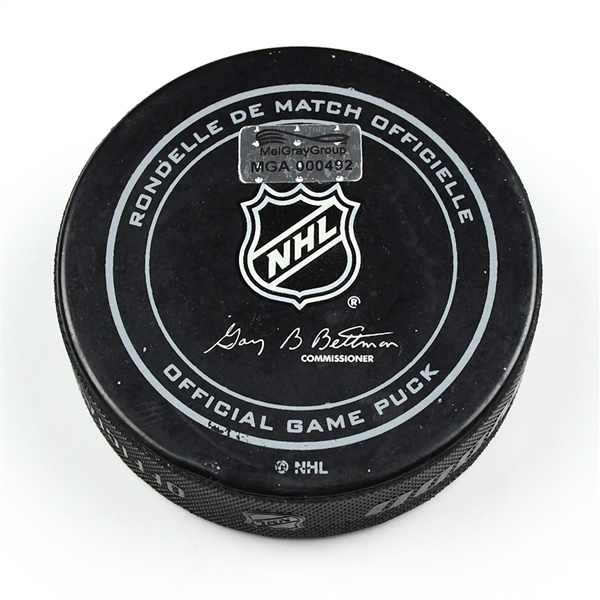 Columbus Blue Jackets Game-Used Puck<br>December 18, 2014 vs. Washington Capitals (Blue Jackets Logo)<br>Columbus Blue Jackets 2014-15